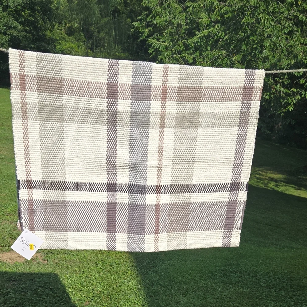 Plaid Woven Rug in Neutral Tones